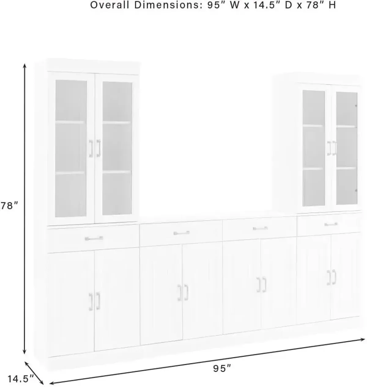 Honnaly 2 Pantries with Glass Doors and Sideboard Set