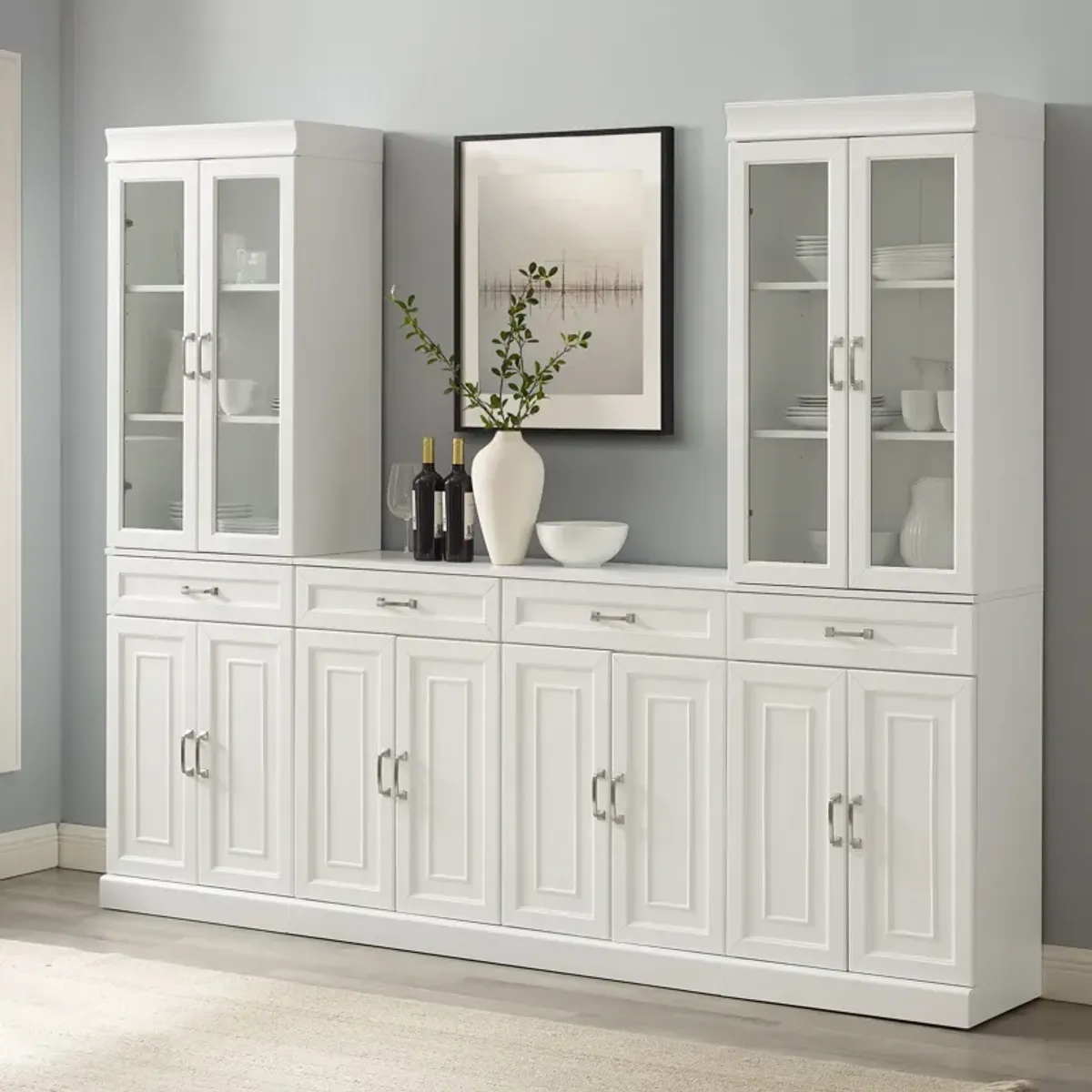 Honnaly 2 Pantries with Glass Doors and Sideboard Set