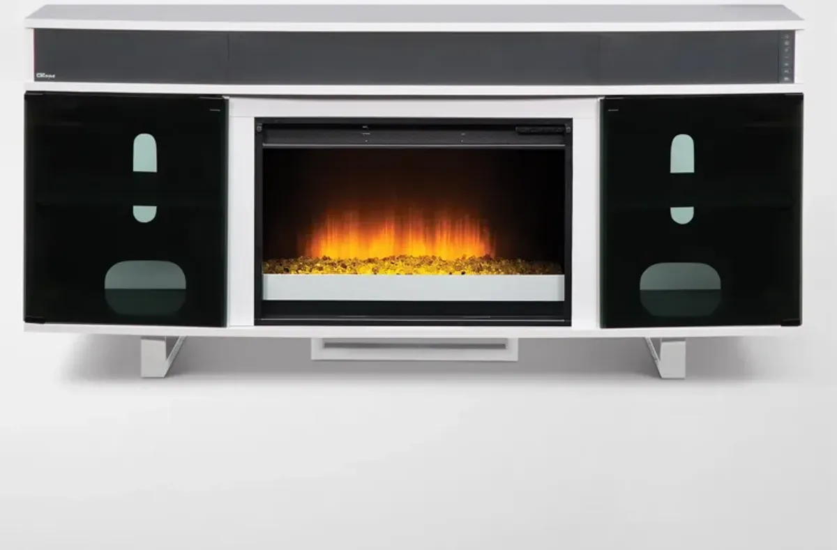 Pacer 64" Contemporary Fireplace TV Stand with Sound Bar - White
