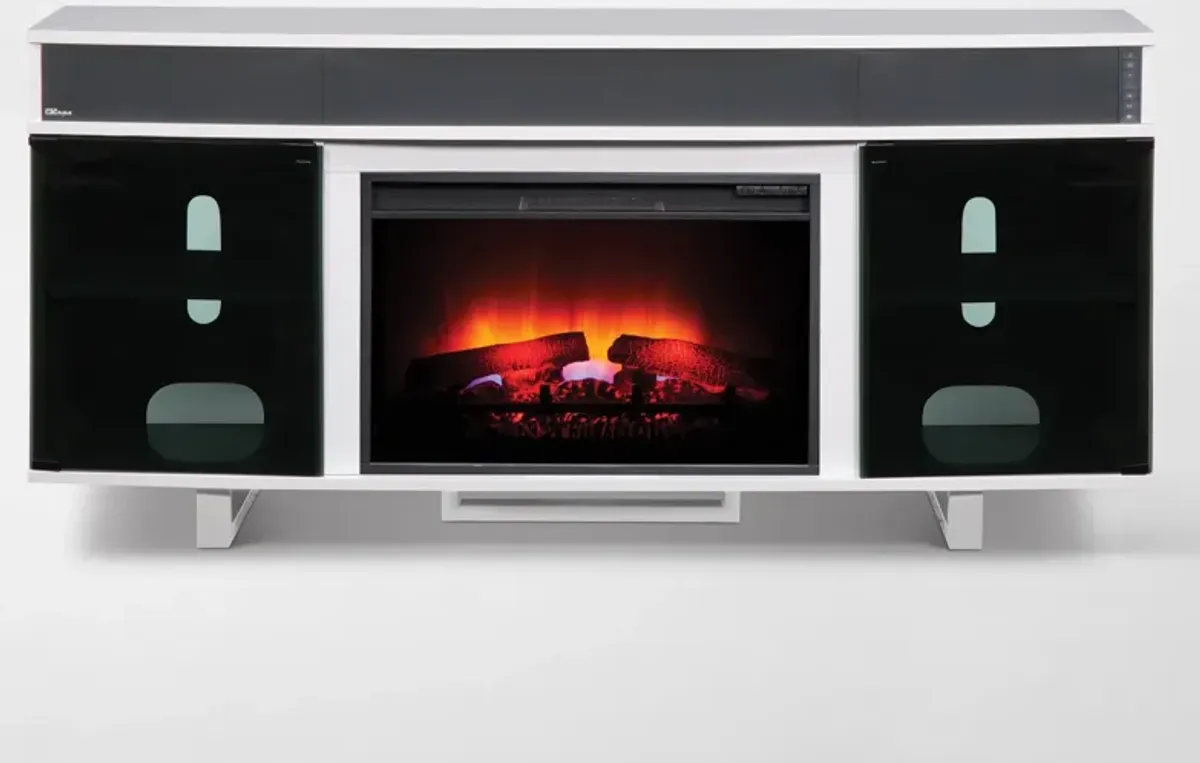 Pacer 64" Traditional Fireplace TV Stand with Sound Bar - White 