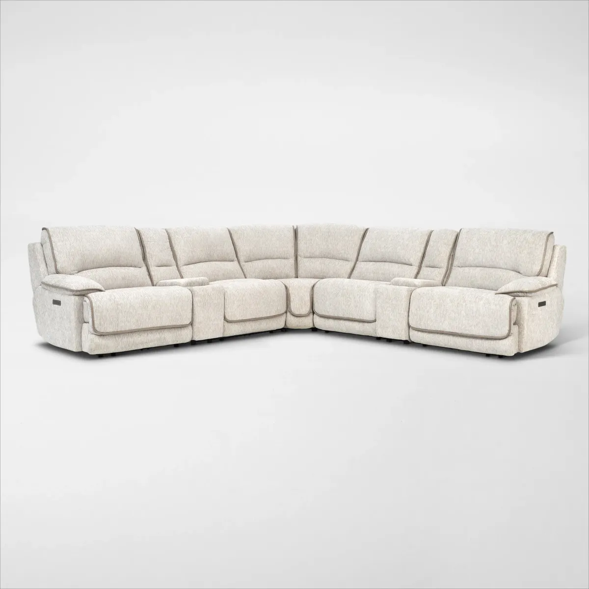 Olsen Dual-Power 7-Piece Reclining Sectional with 2 Consoles - Dove