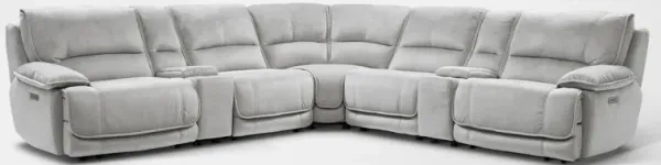 Olsen Dual-Power 7-Piece Reclining Sectional with 2 Consoles - Silver