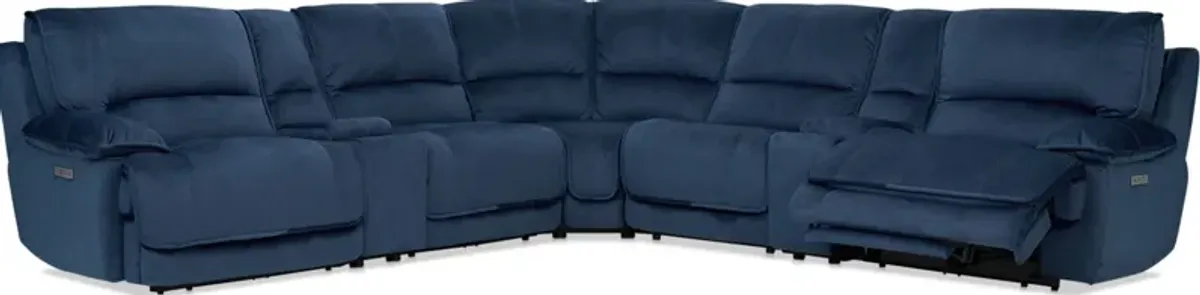 Olsen Dual-Power 7-Piece Reclining Sectional with 2 Consoles - Indigo