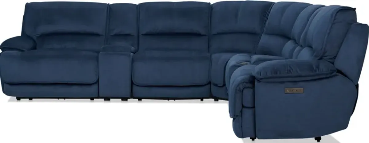 Olsen Dual-Power 7-Piece Reclining Sectional with 2 Consoles - Indigo