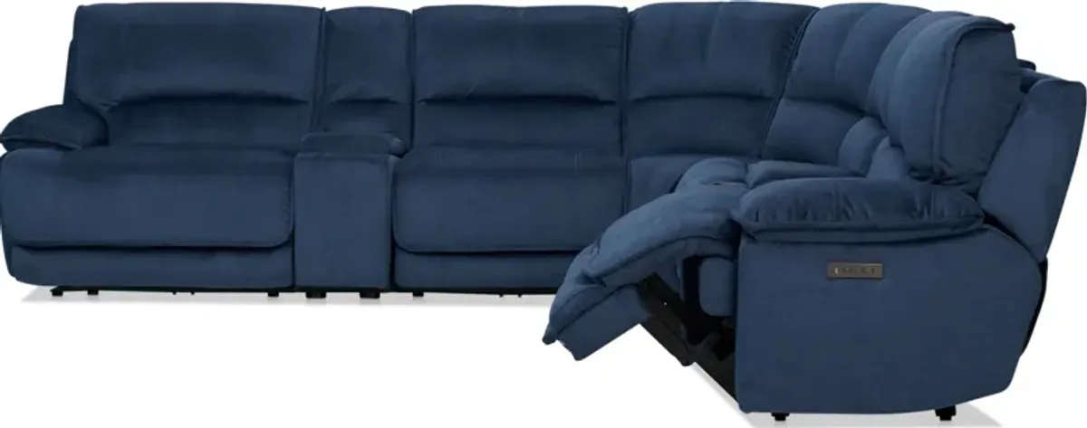 Olsen Dual-Power 7-Piece Reclining Sectional with 2 Consoles - Indigo