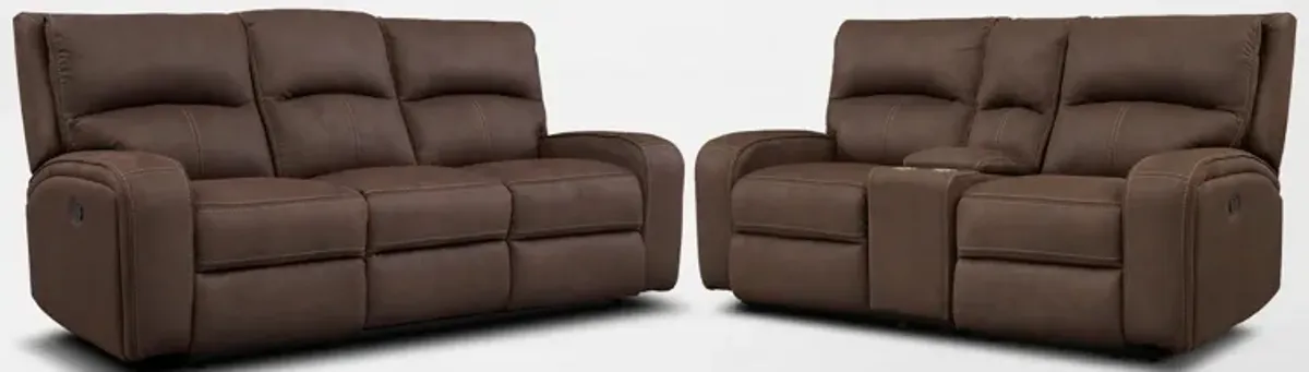 Burke Manual Reclining Sofa and Loveseat - Brown