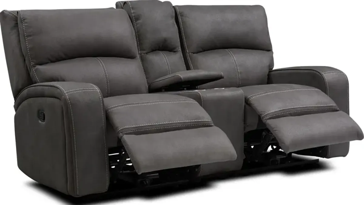 Burke Manual Reclining Loveseat with Console - Charcoal