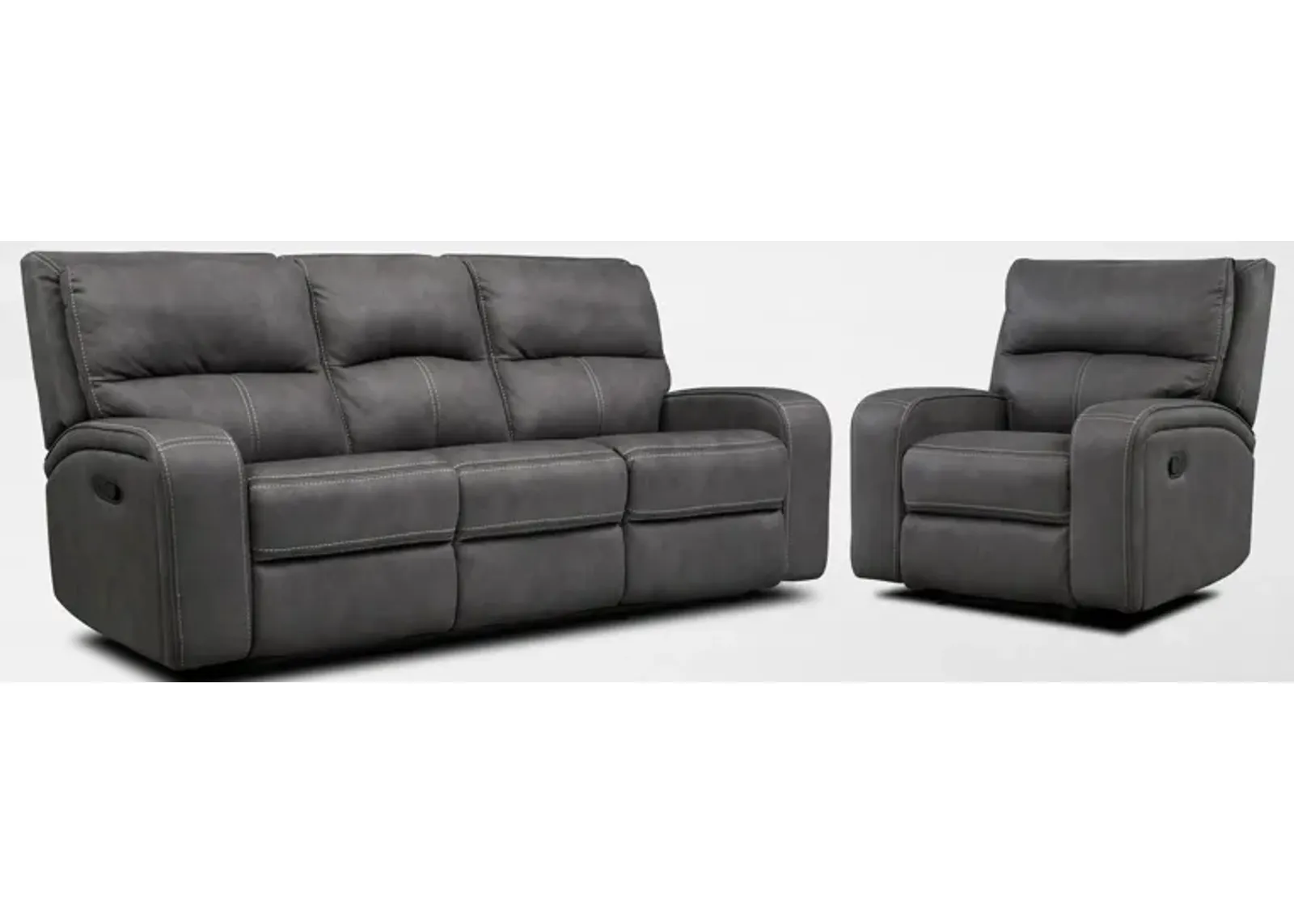 Burke Manual Reclining Sofa and Recliner Set - Charcoal