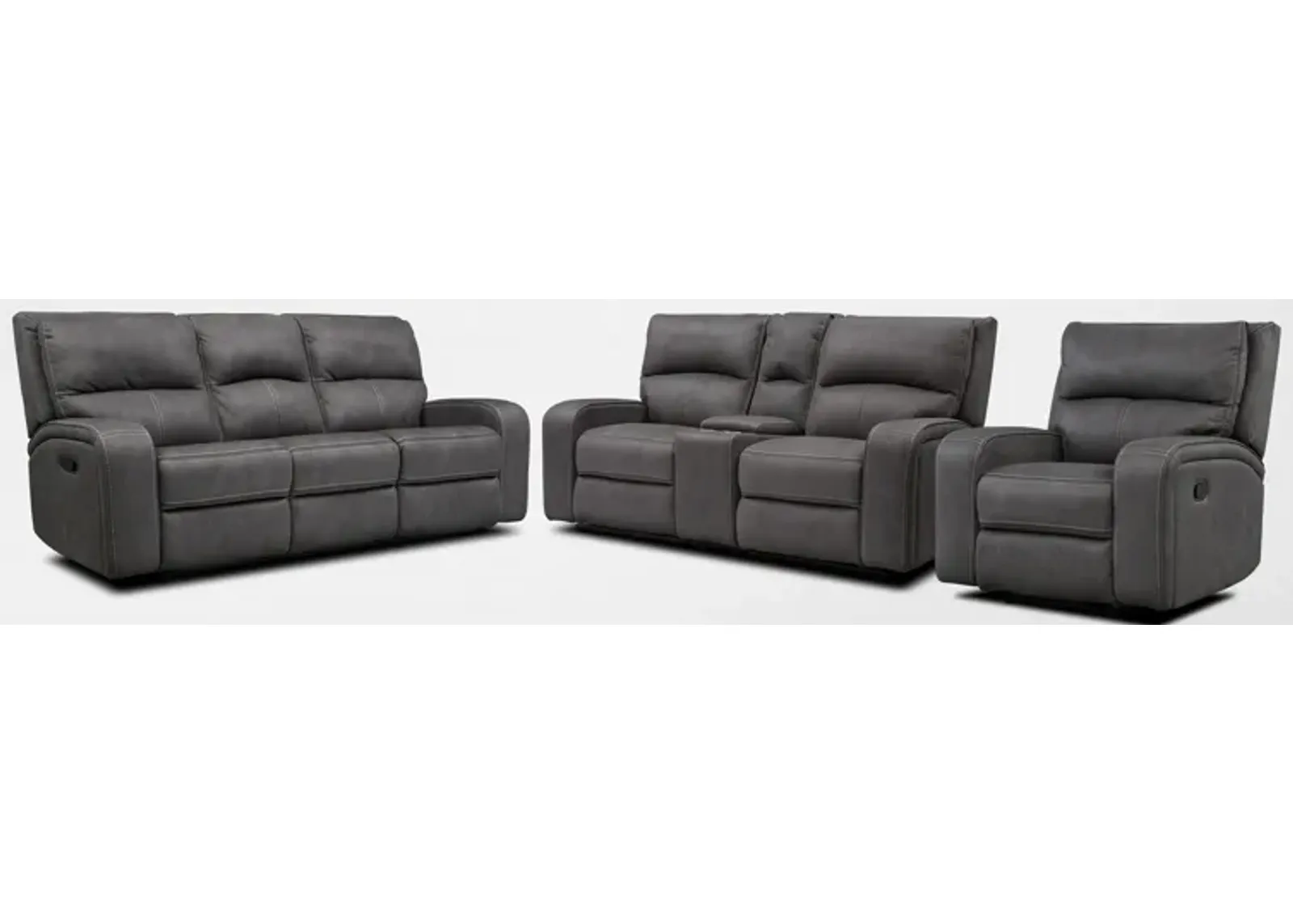 Burke Manual Reclining Sofa, Loveseat with Console and Recliner  - Charcoal