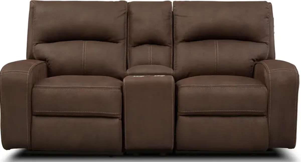 Burke Dual-Power Reclining Loveseat with Console - Brown