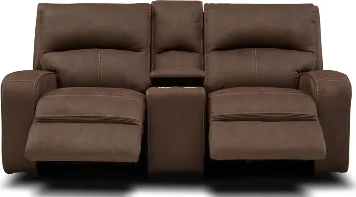 Burke Dual-Power Reclining Loveseat with Console - Brown