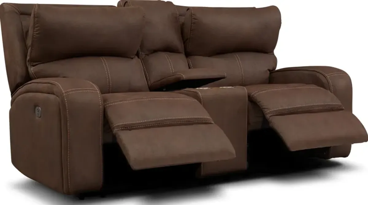 Burke Dual-Power Reclining Loveseat with Console - Brown