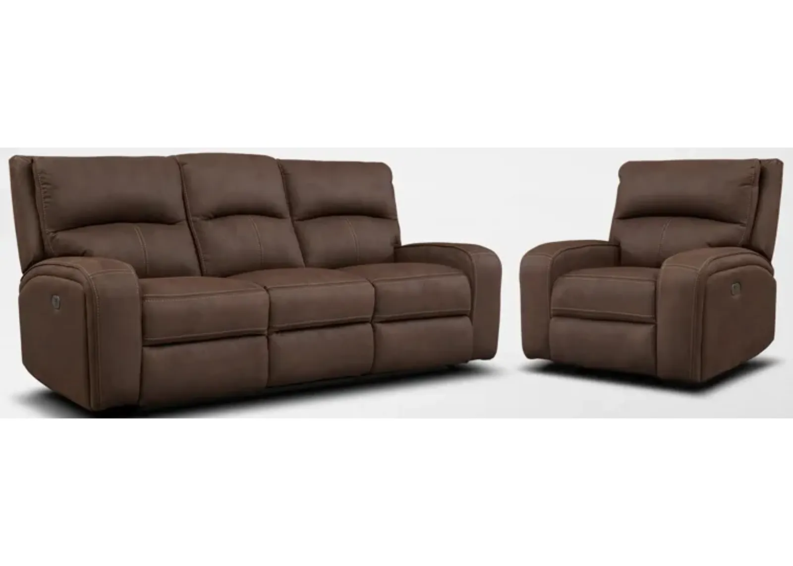 Burke Dual-Power Reclining Sofa and Recliner Set - Brown