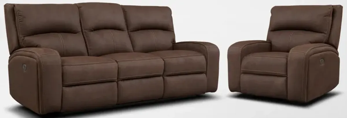 Burke Dual-Power Reclining Sofa and Recliner Set - Brown