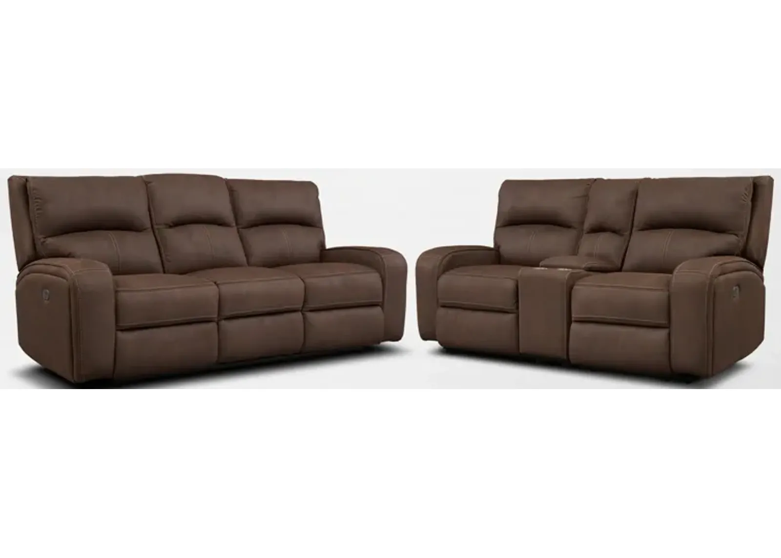 Burke Dual-Power Reclining Sofa and Loveseat - Brown