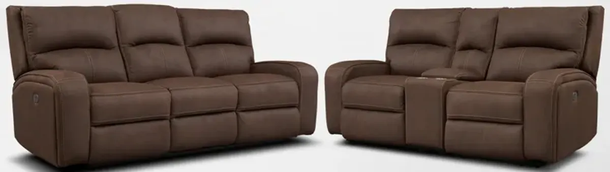 Burke Dual-Power Reclining Sofa and Loveseat - Brown