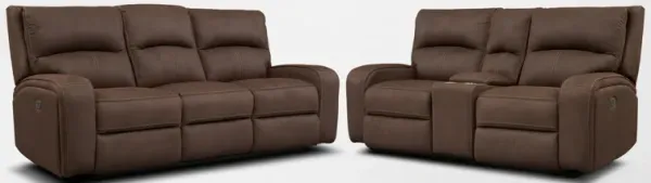 Burke Dual-Power Reclining Sofa and Loveseat - Brown