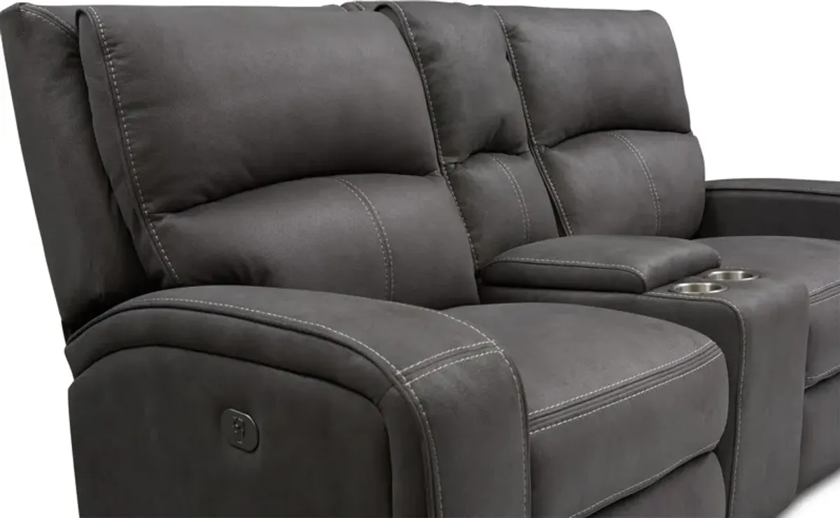 Burke Dual-Power Reclining Loveseat with Console - Charcoal