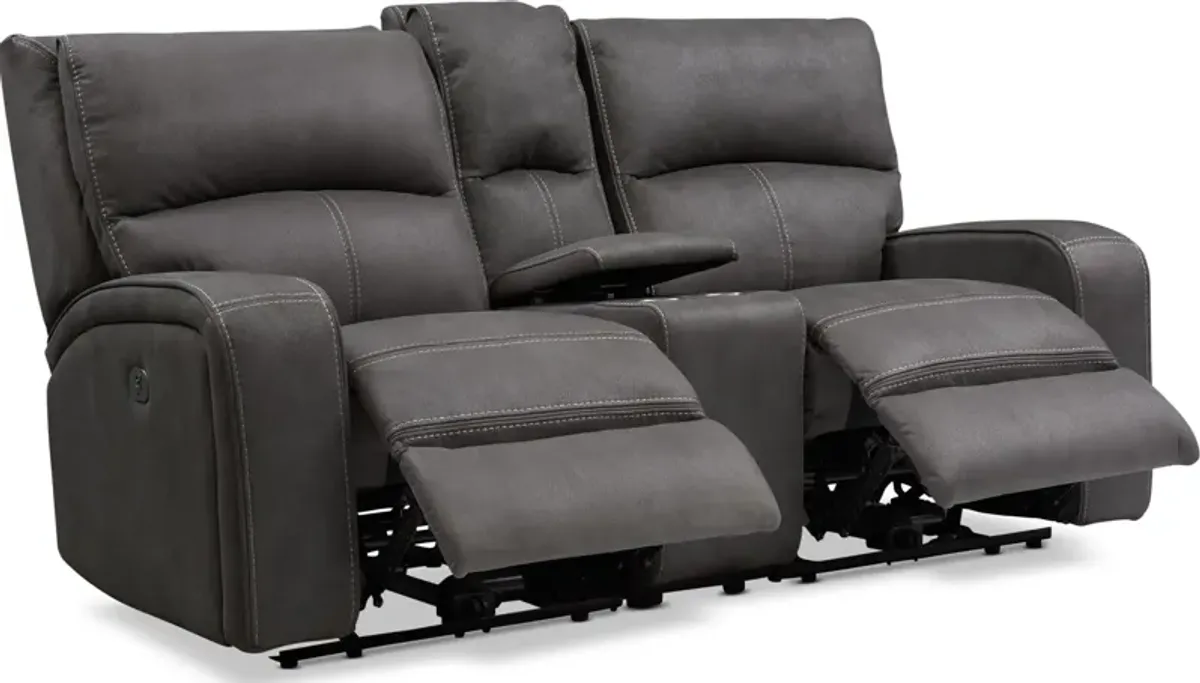 Burke Dual-Power Reclining Loveseat with Console - Charcoal