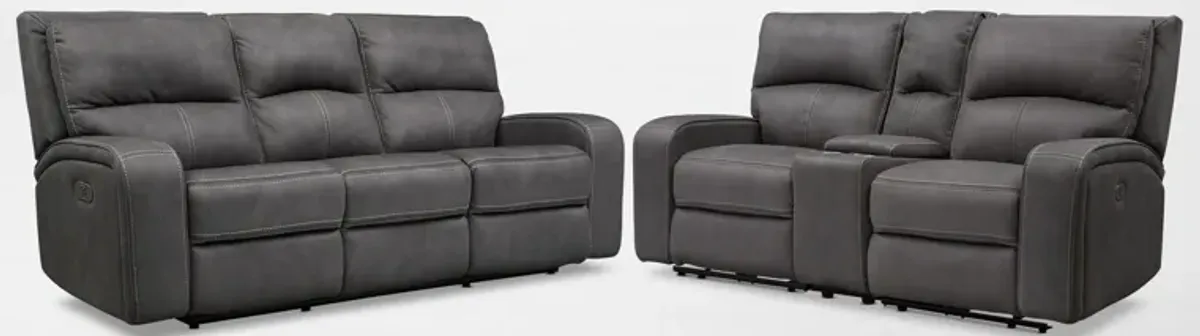 Burke Dual-Power Reclining Sofa and Loveseat - Charcoal