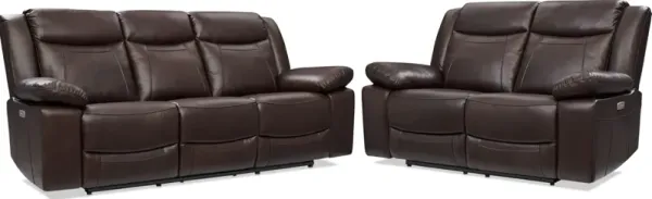 Duval Power Reclining Sofa and Loveseat Set - Brown