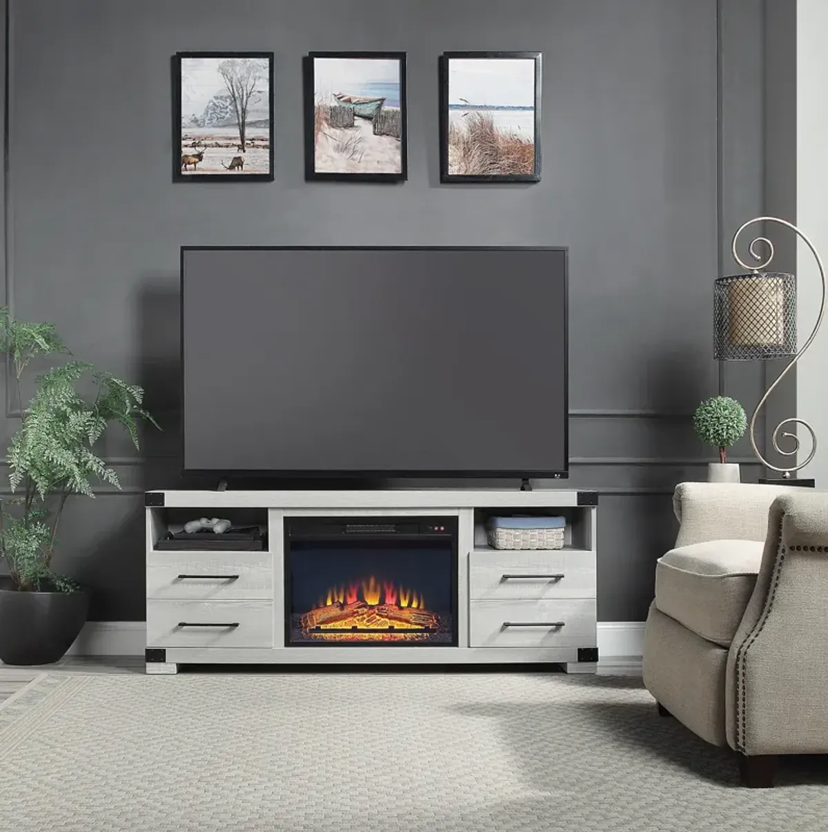 Sheryl TV Stand with Fireplace - Gray