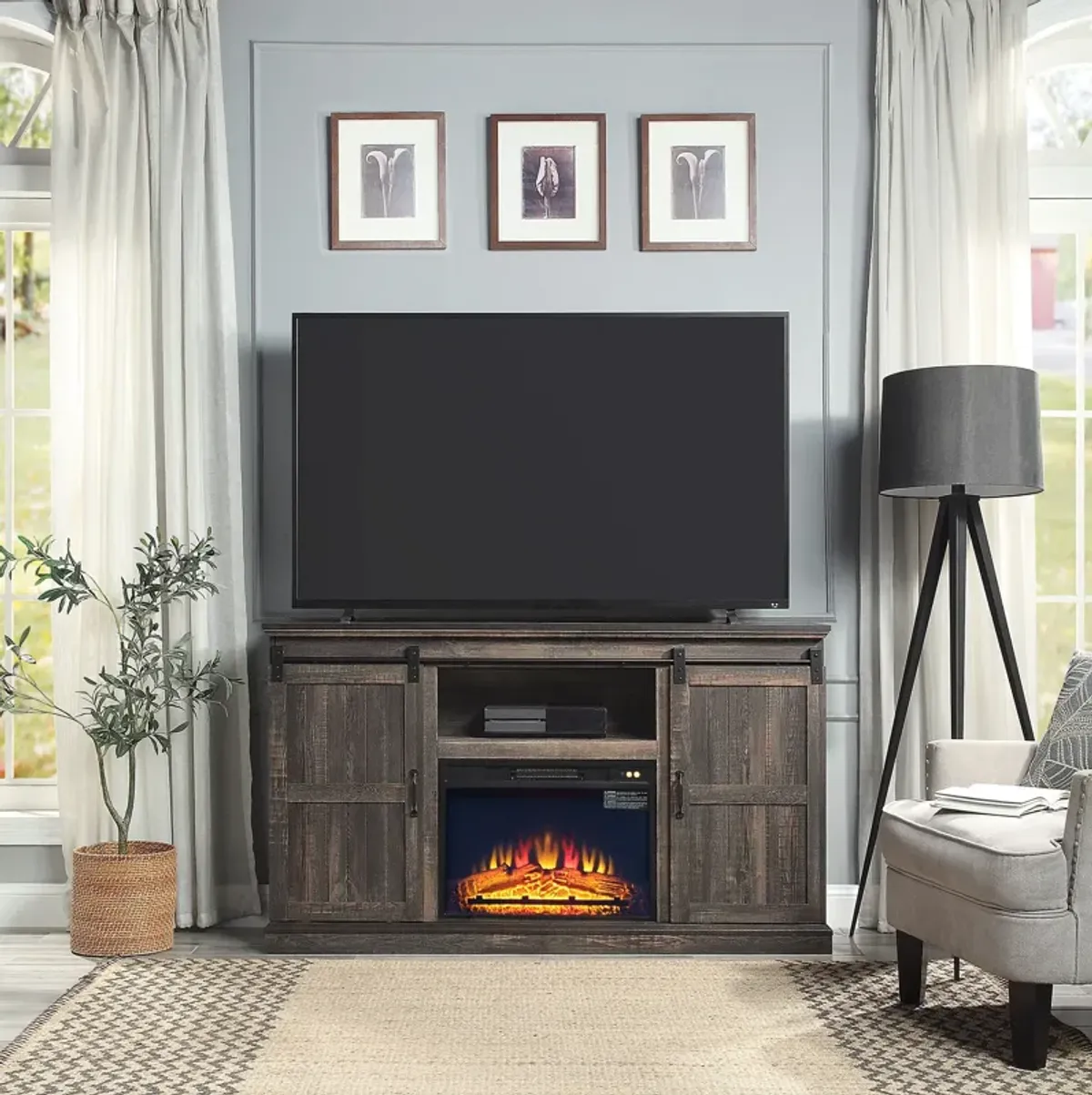 Janelle TV Stand with Fireplace - Brown