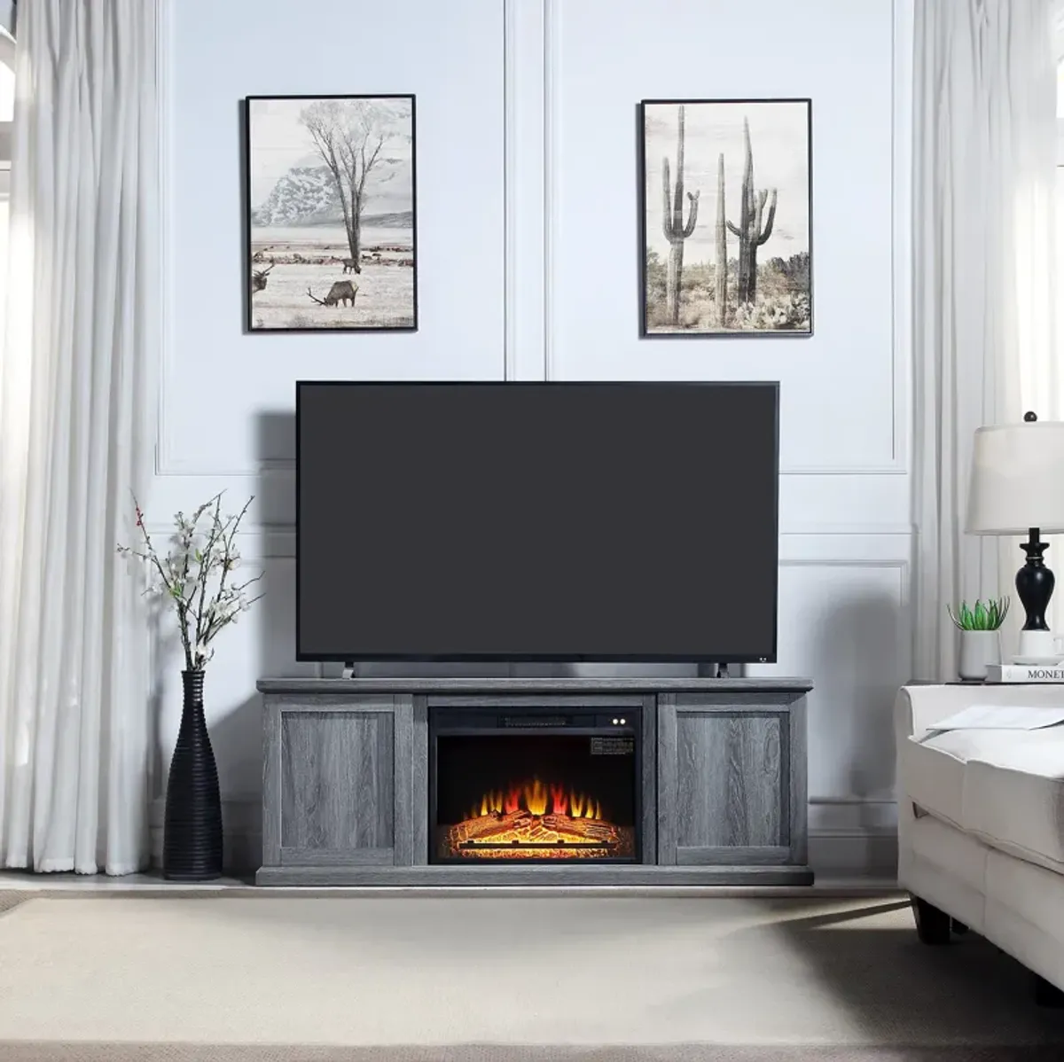 Quinta TV Stand with Fireplace - Gray