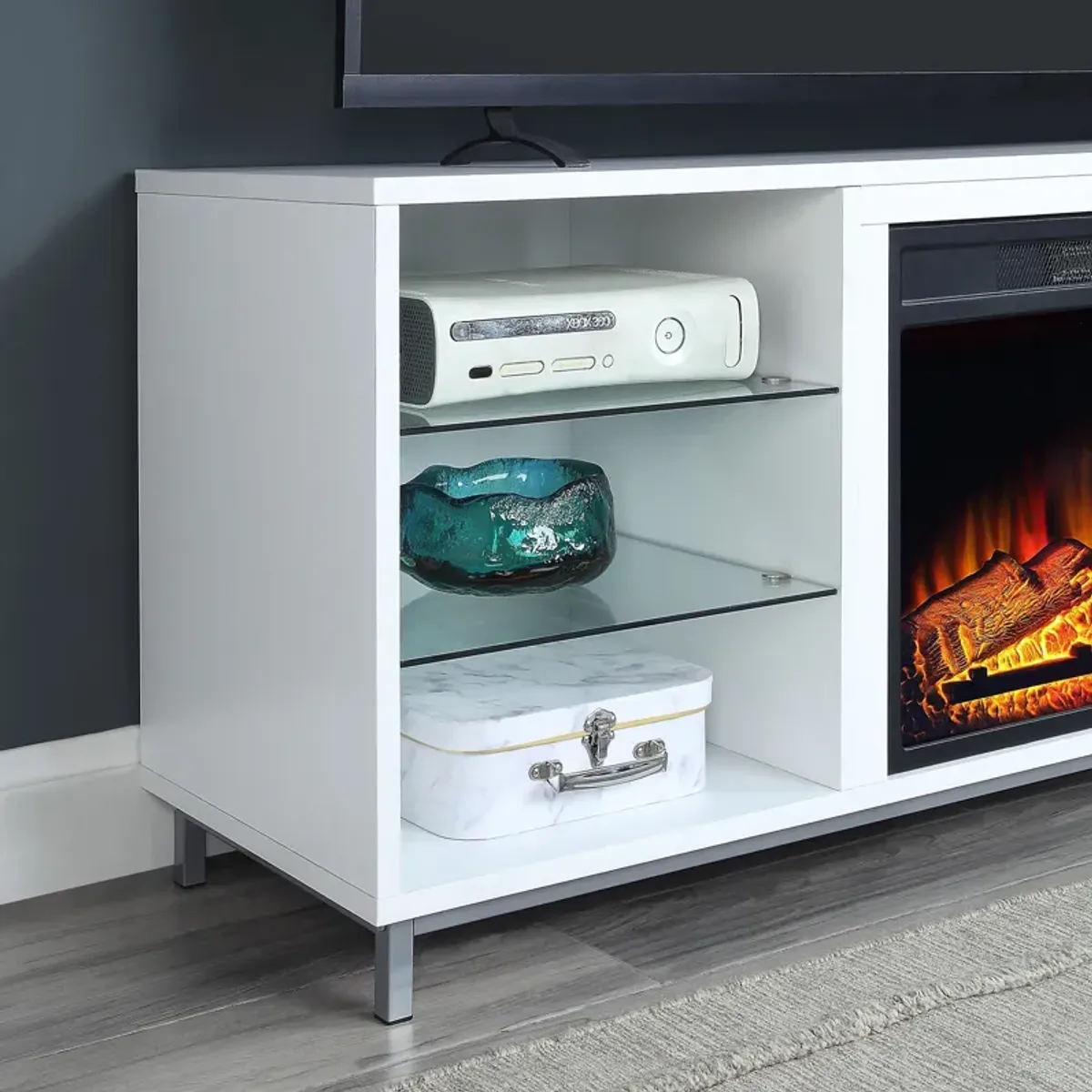 Mallorie TV Stand with Fireplace - White