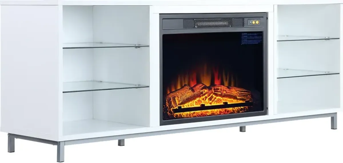 Mallorie TV Stand with Fireplace - White