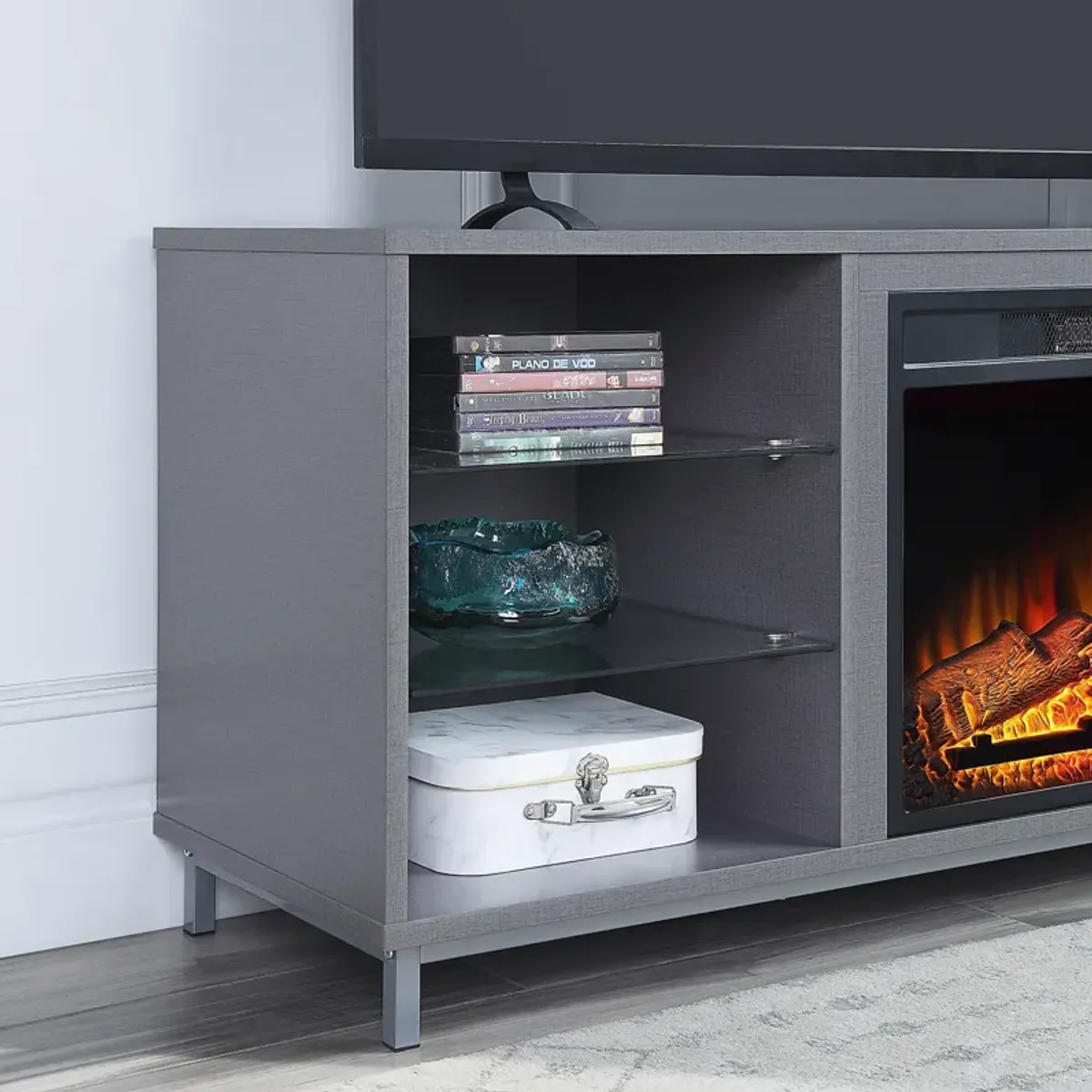 Mallorie TV Stand with Fireplace - Gray