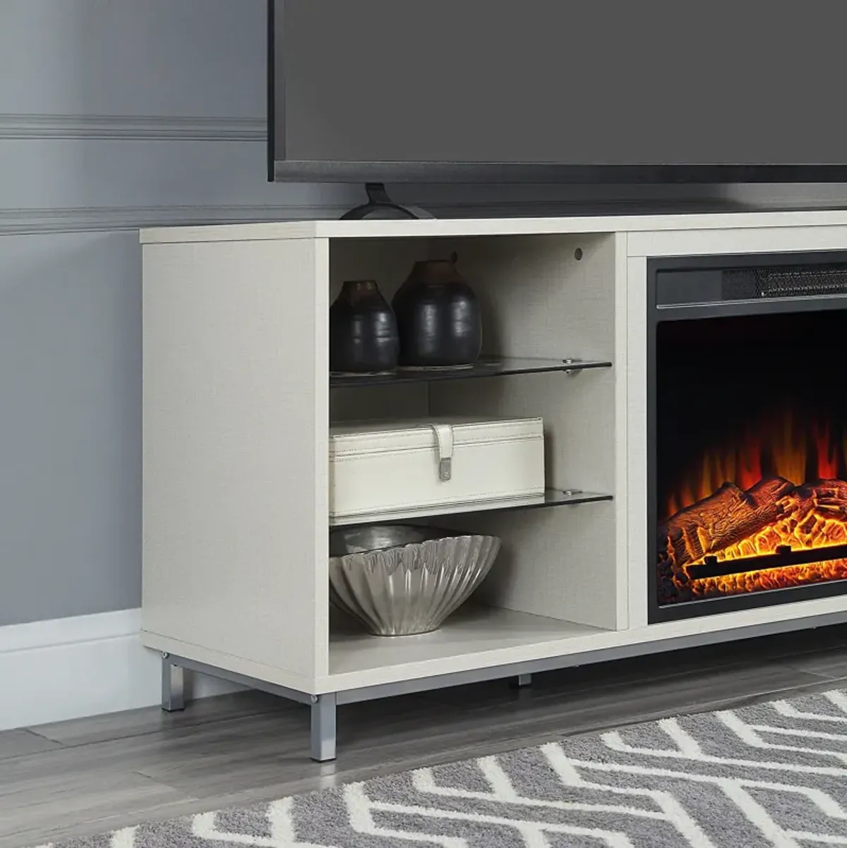 Mallorie TV Stand with Fireplace - Beige