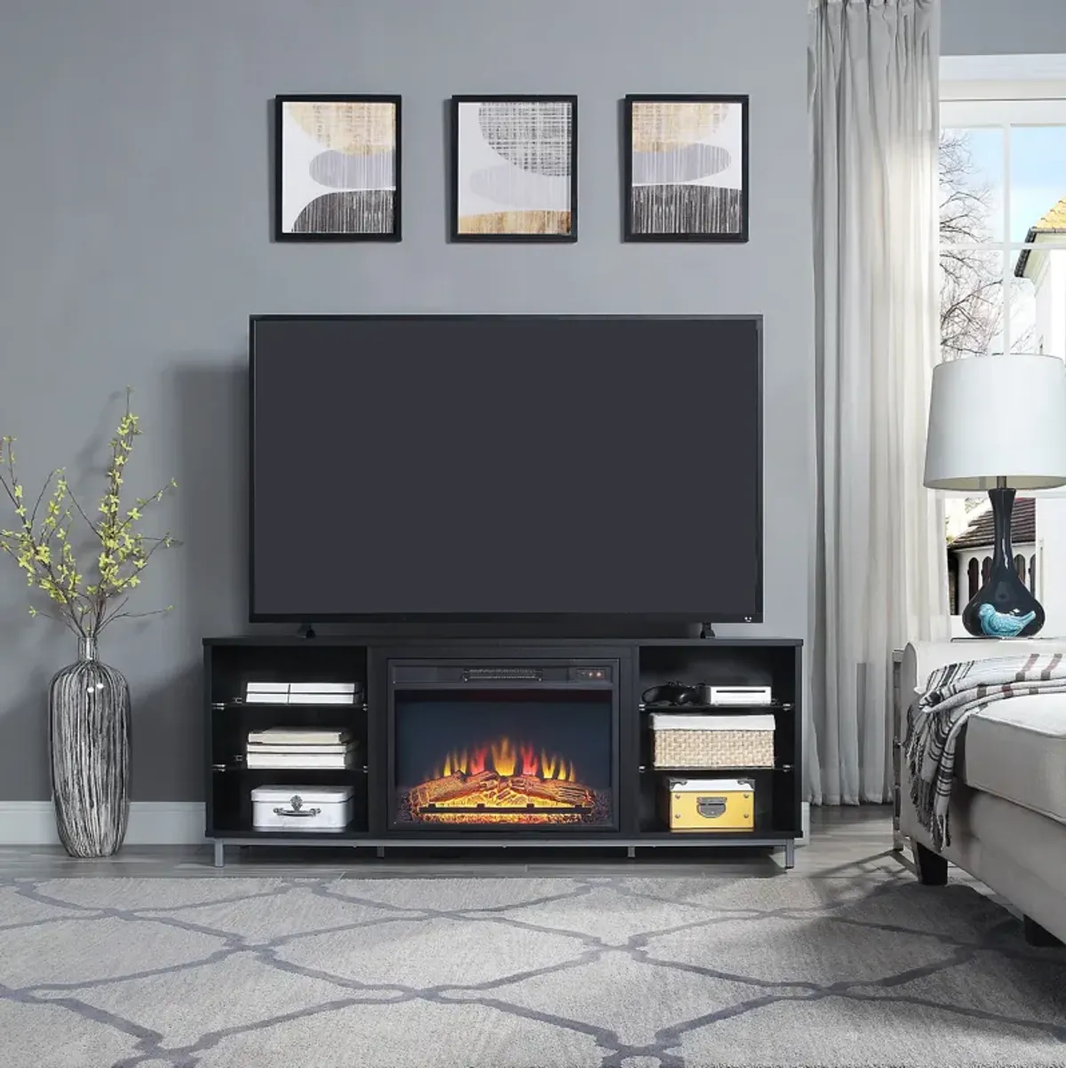 Mallorie TV Stand with Fireplace - Onyx