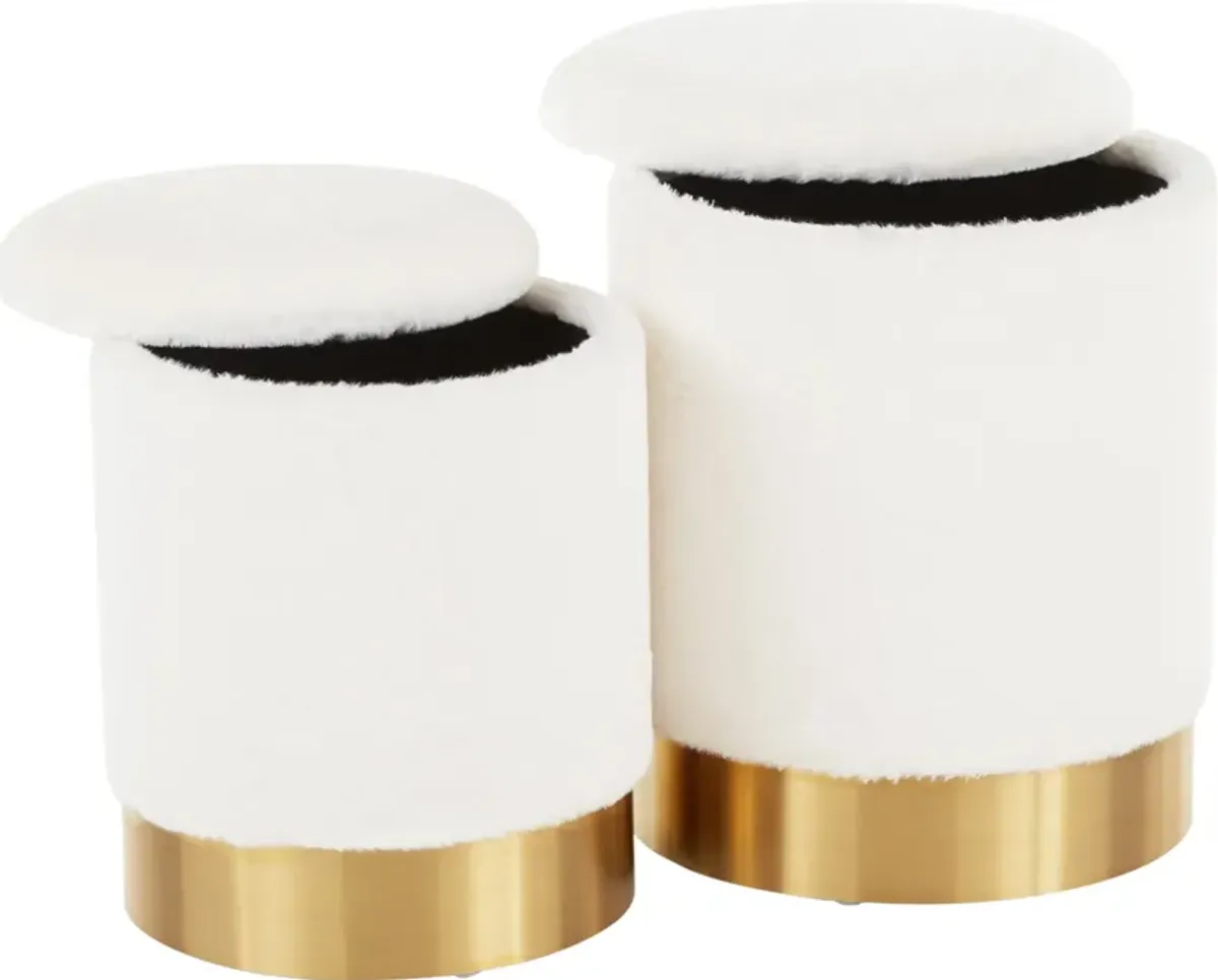 Mirage Set of 2 Nesting Ottomans - Gold/Cream