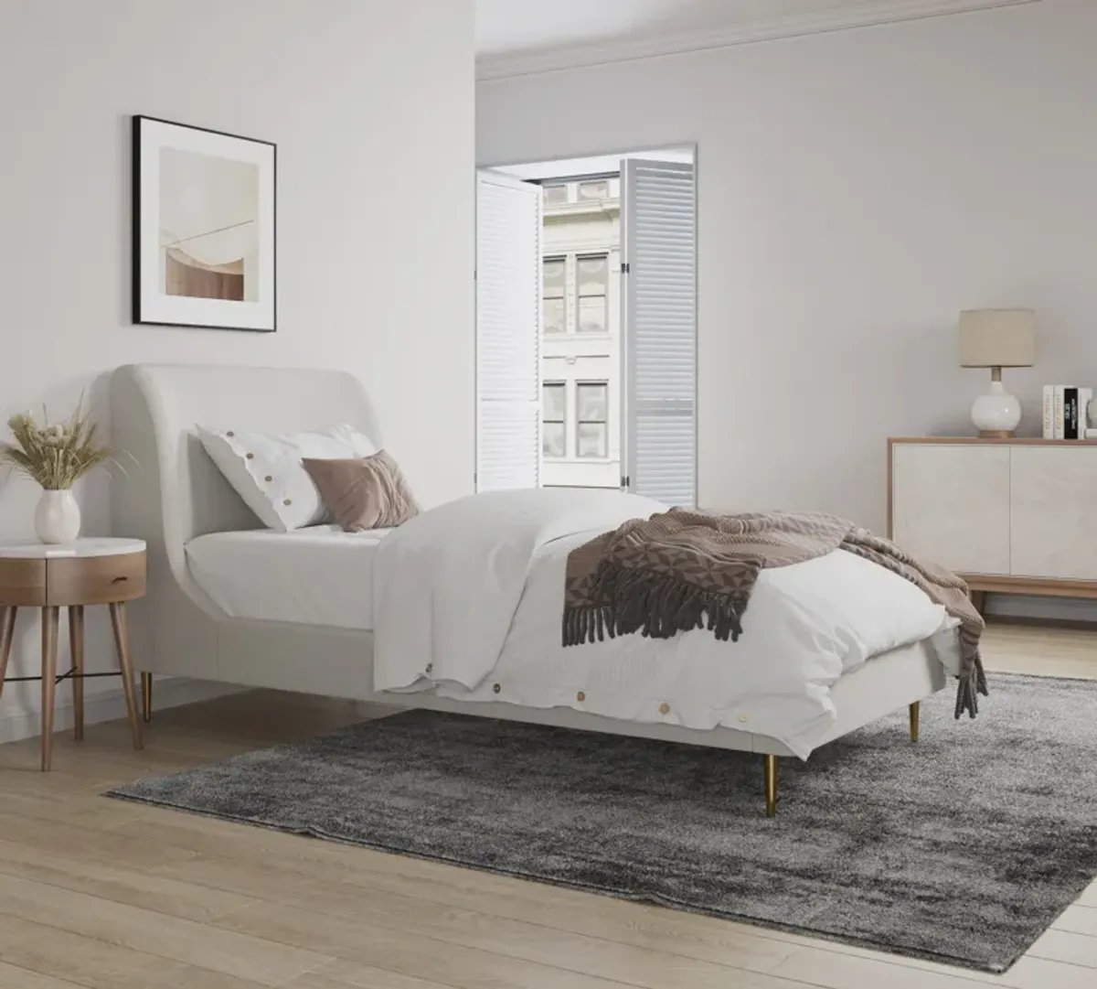 Hudgens Twin Upholstered Platform Bed - Cream