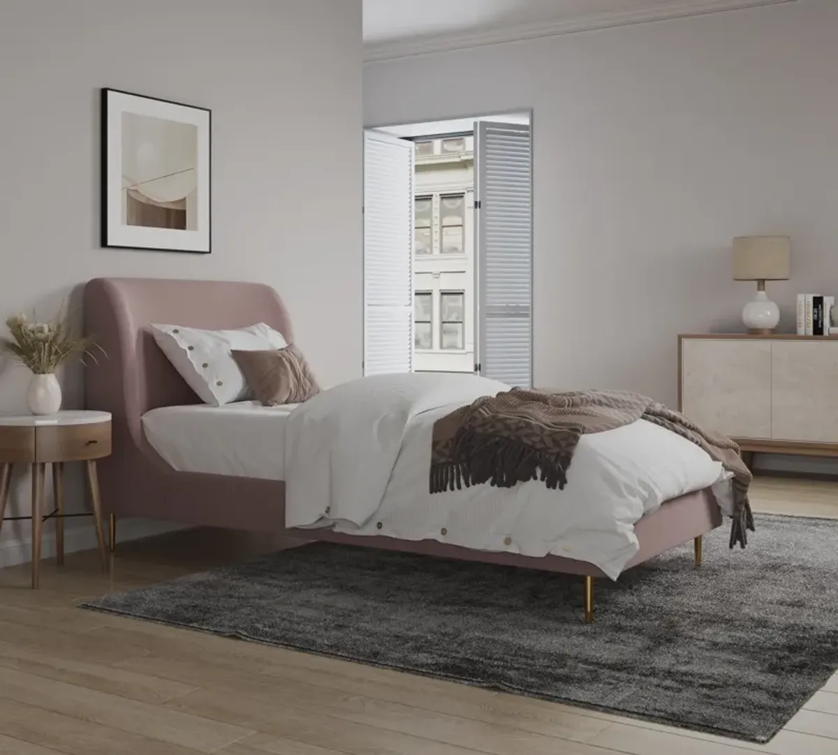 Hudgens Twin Upholstered Platform Bed - Blush