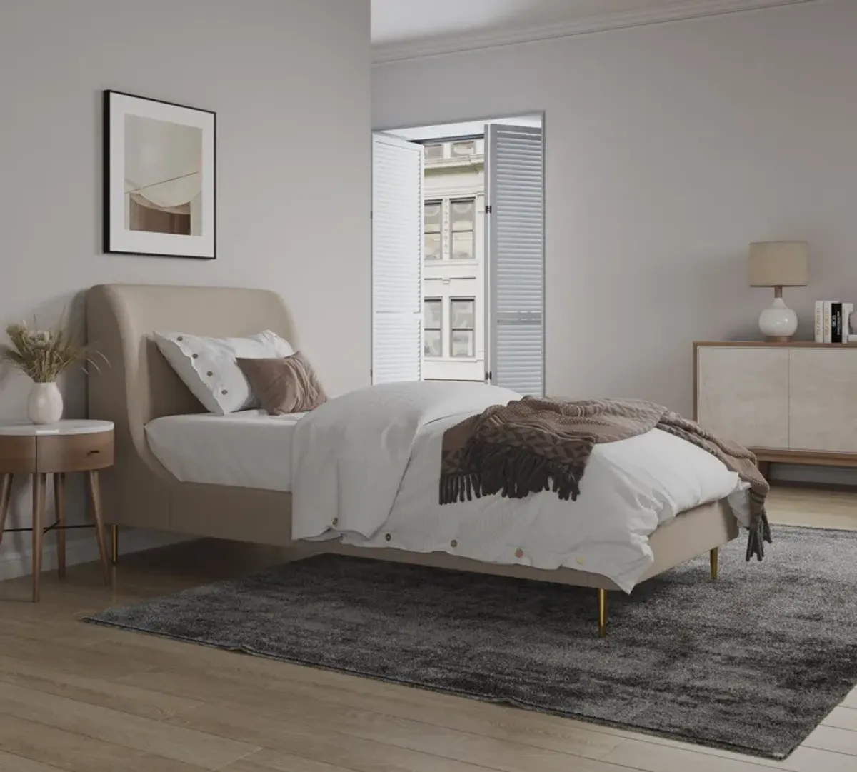 Hudgens Twin Upholstered Platform Bed - Taupe