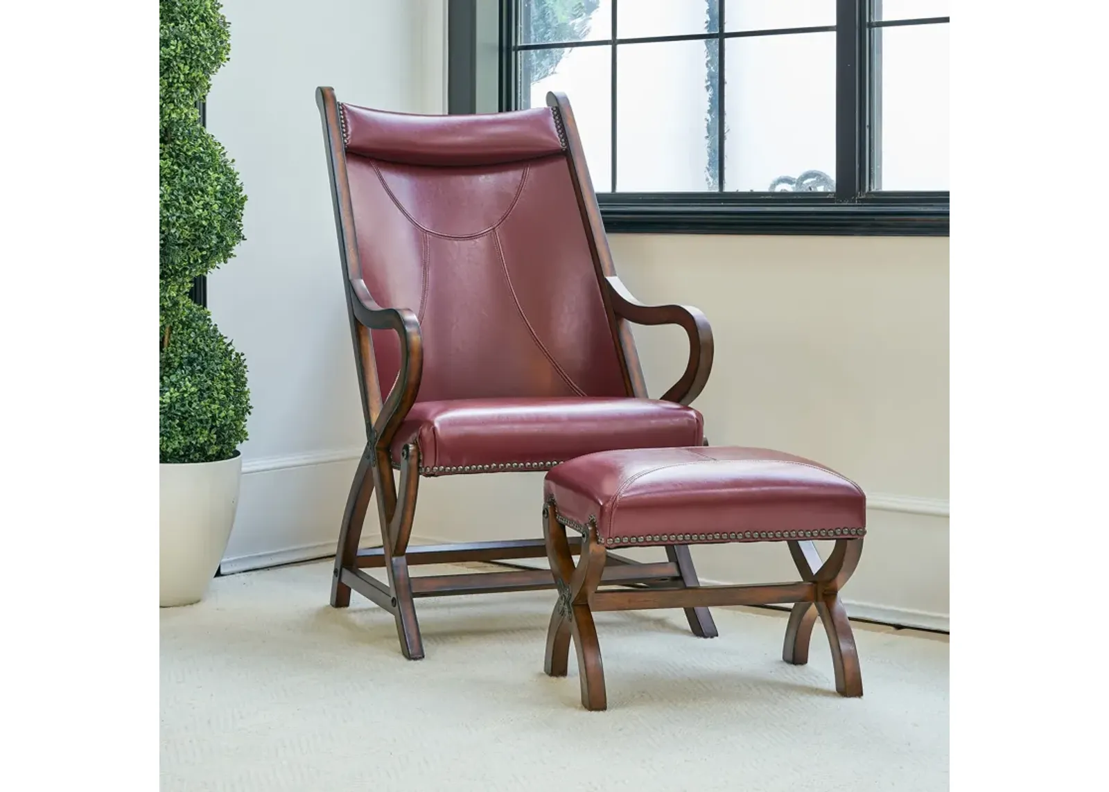 Tropez Accent Chair & Ottoman Set - Cherry