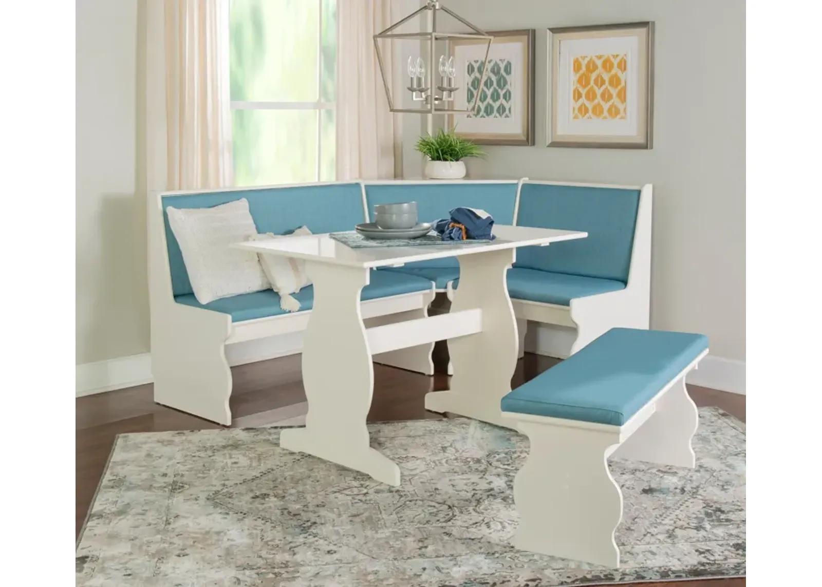 Razz Dining Table, Banquette and Bench - White/Blue