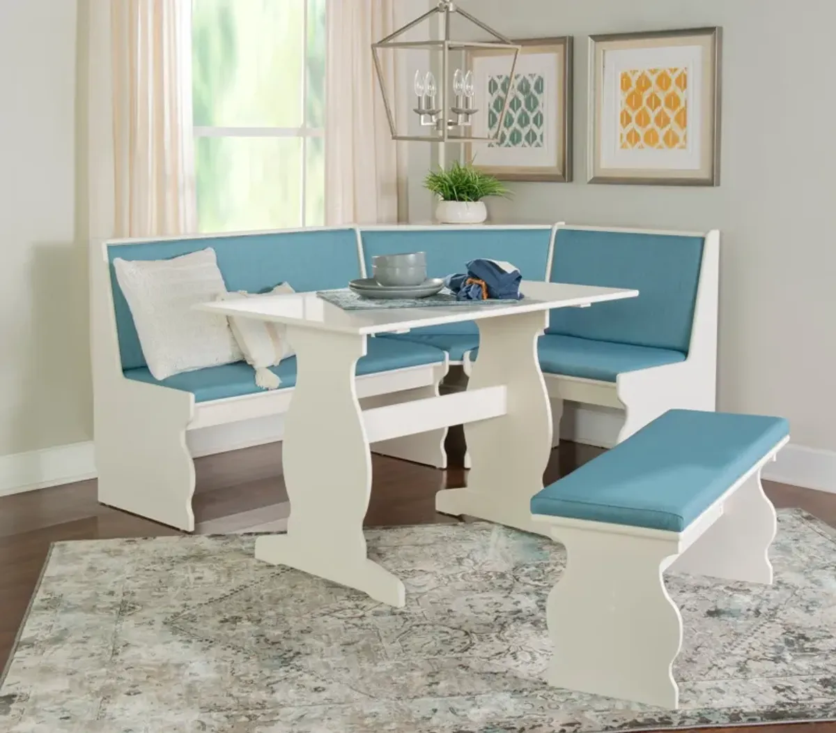 Razz Dining Table, Banquette and Bench - White/Blue