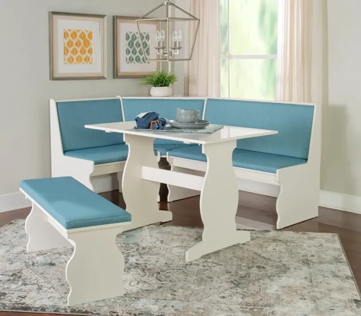 Razz Dining Table, Banquette and Bench - White/Blue