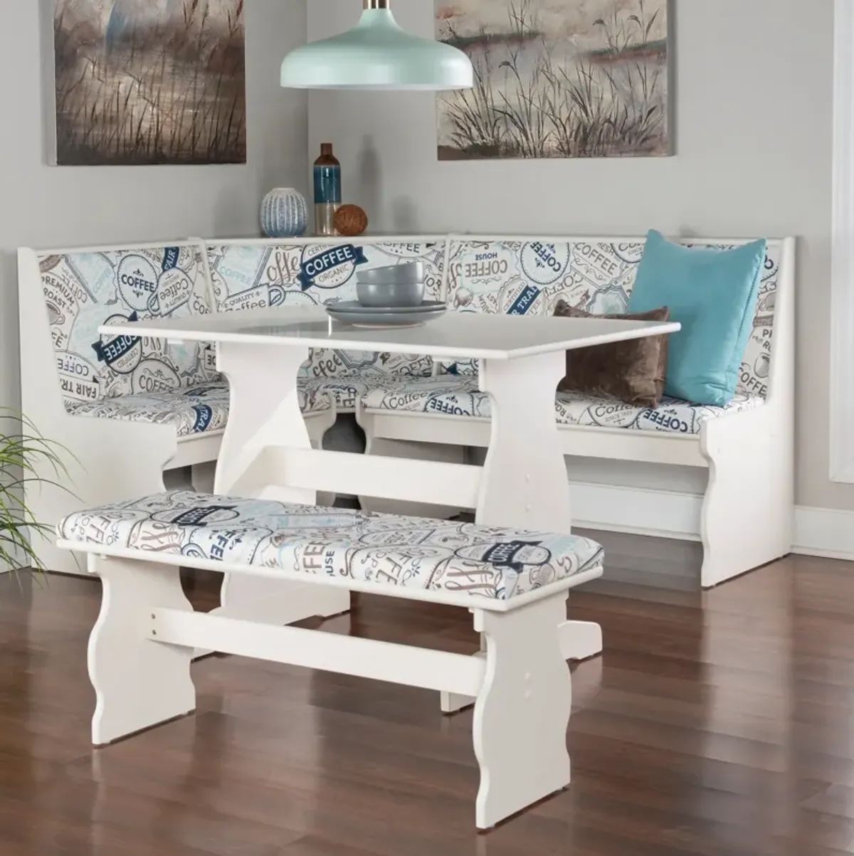 Razz Dining Table, Banquette and Bench - White/Print