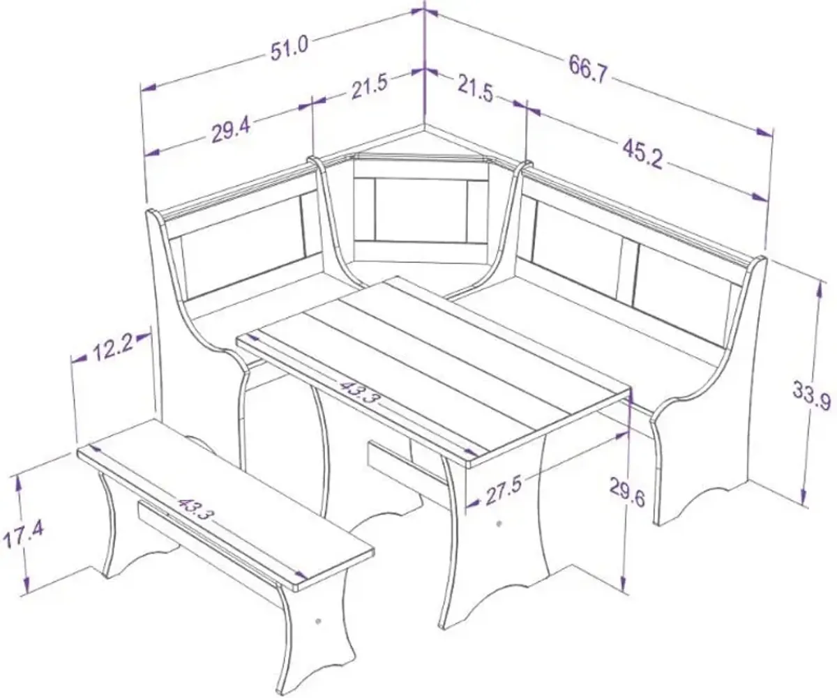 Manny Dining Table, Banquette and Bench - White/Brown