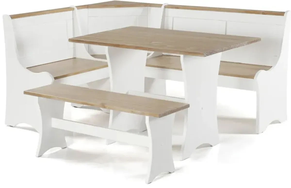 Manny Dining Table, Banquette and Bench - White/Brown