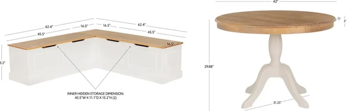 Porter Dining Table and Backless Corner Bench  - White/Pine