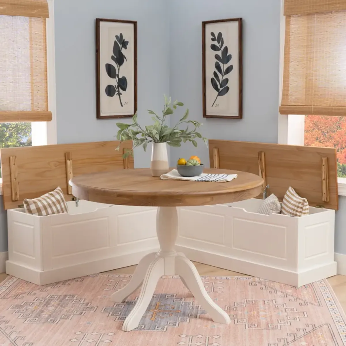 Porter Dining Table and Backless Corner Bench  - White/Pine