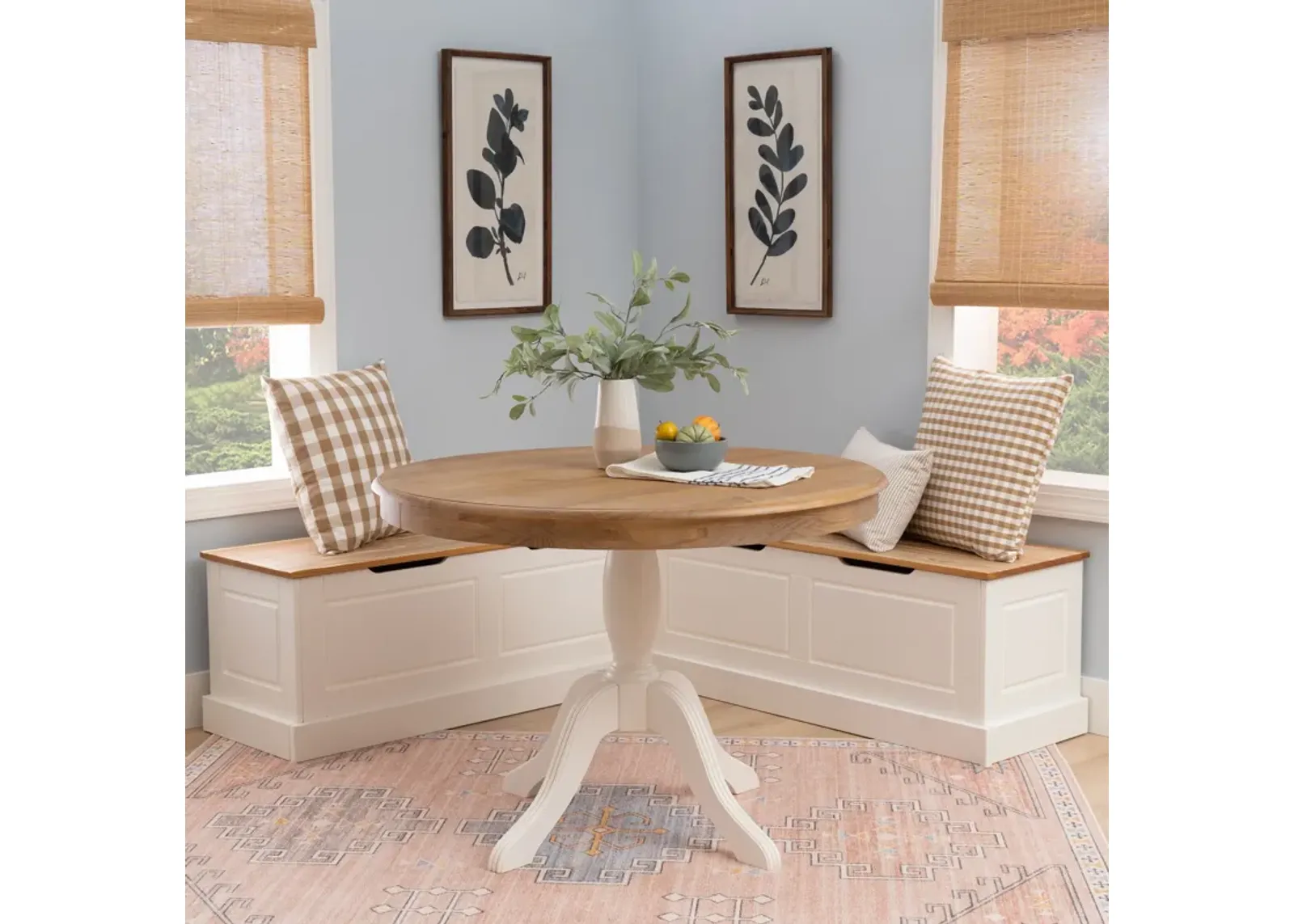 Porter Dining Table and Backless Corner Bench  - White/Pine