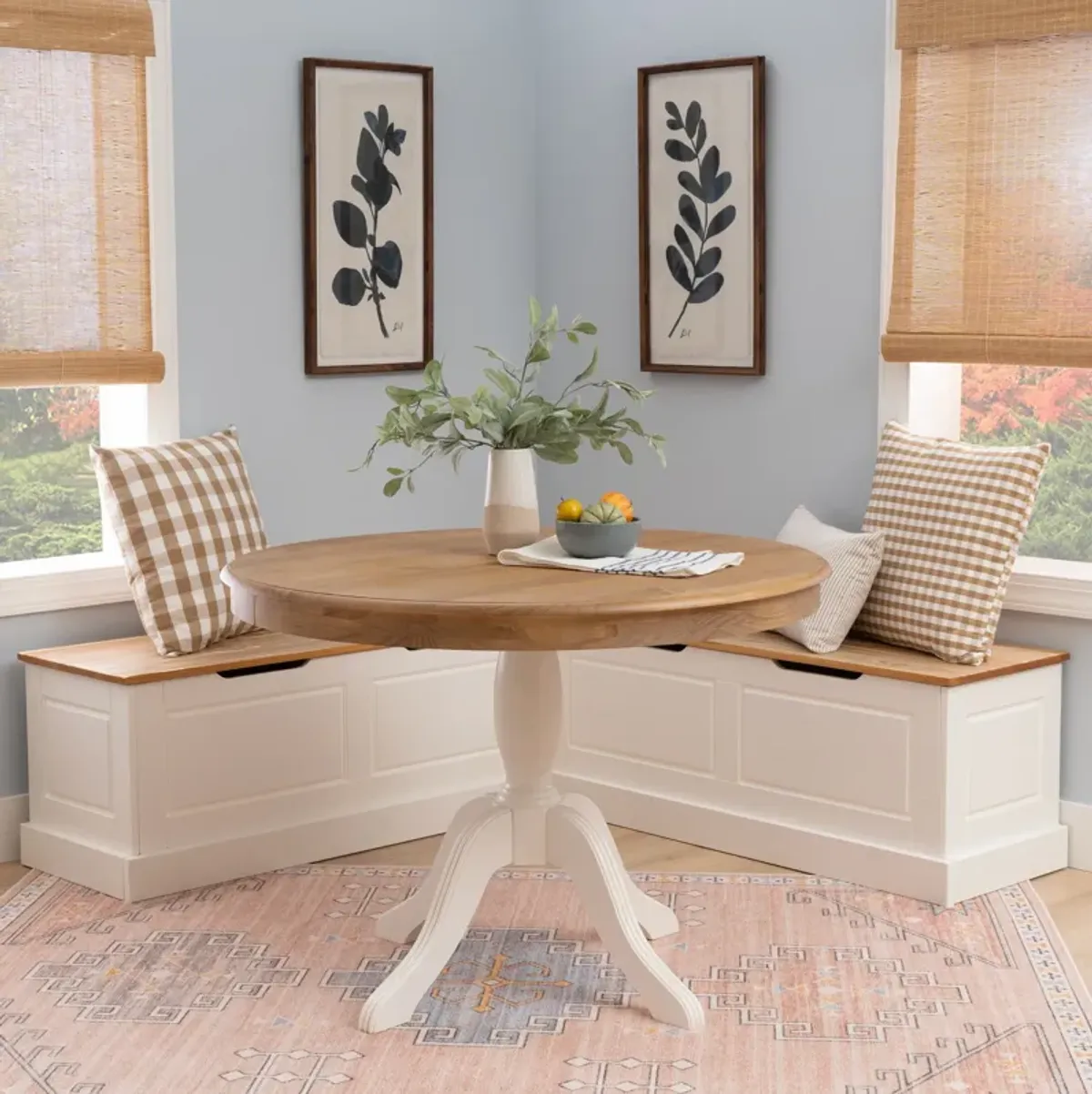 Porter Dining Table and Backless Corner Bench  - White/Pine