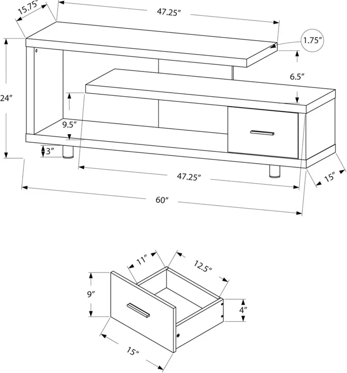 Amado 60" TV Stand - White