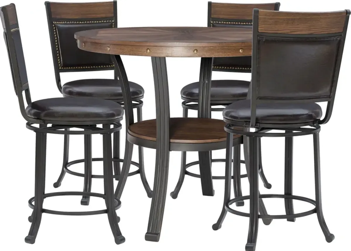 Cyril Counter-Height Dining Table and 4 Swivel Stools - Brown